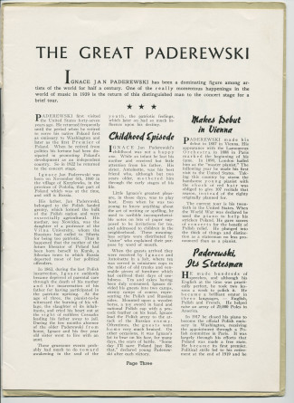 Libretto illustré et documenté du «Paderewski Twentieth American Tour Souvenir Program» [récital-souvenir de la 20e tournée américaine de Paderewski] donné le 2 avril 1939 au Shrine Auditorium de Los Angeles (Californie) (a-i)