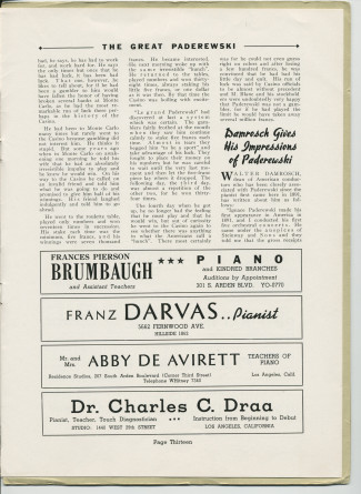 Libretto illustré et documenté du «Paderewski Twentieth American Tour Souvenir Program» [récital-souvenir de la 20e tournée américaine de Paderewski] donné le 2 avril 1939 au Shrine Auditorium de Los Angeles (Californie) (j-r)