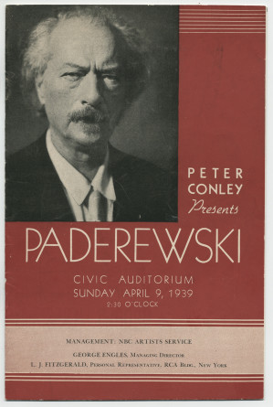 Libretto du récital donné par Paderewski le 9 avril 1939 au Civic Auditorium de San Francisco (Californie)