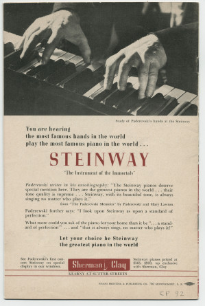 Libretto du récital donné par Paderewski le 9 avril 1939 au Civic Auditorium de San Francisco (Californie)