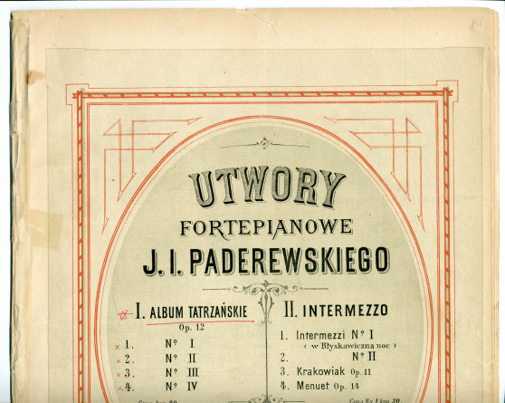 Partition de l'«Album de Tatra (Album Tatrzanskie)», danses et chants populaires polonais de Zakopane pour piano op. 12 de Paderewski (Rajchman i Frendler, Varsovie)