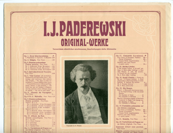 Partition du «Menuet» tiré du cahier I (antique) des «Humoresques de concert» pour piano op. 14 n° 1 de Paderewski (Ed. Bote & G. Bock, Berlin / Max Eschig, Paris)