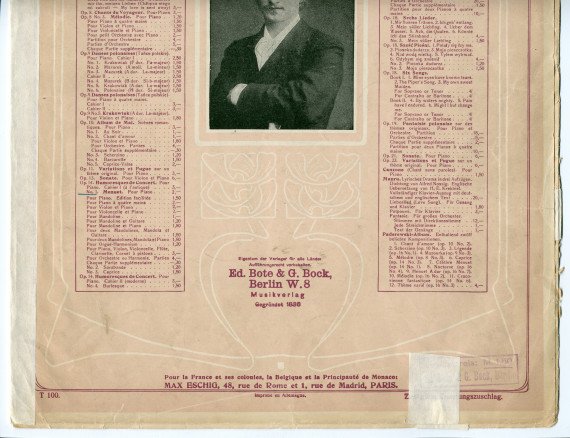 Partition du «Menuet» tiré du cahier I (antique) des «Humoresques de concert» pour piano op. 14 n° 1 de Paderewski (Ed. Bote & G. Bock, Berlin / Max Eschig, Paris)