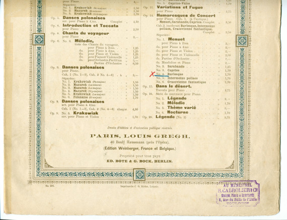 Partition de la «Burlesque» tirée du cahier II (moderne) des «Humoresques de concert» op. 14 n° 4 de Paderewski (Louis Gregh, Paris)