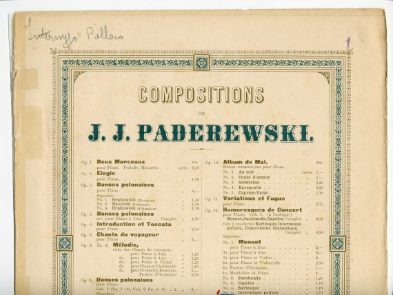 Partition de l'«Intermezzo pollaco» tiré du cahier II (moderne) des «Humoresques de concert» pour piano op. 14 n° 5 de Paderewski (Louis Gregh, Paris)