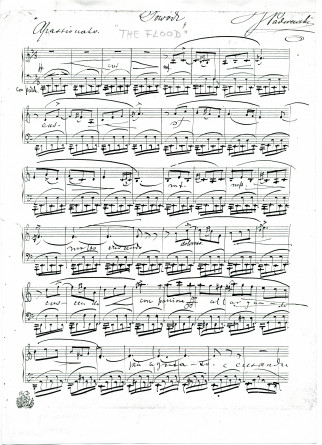 Photocopie du manuscrit autographe de «Powódz» [The Flood / Sous les flots] pour piano (sans opus) de Paderewski – composé en 1884 au bénéfice des victimes d'une inondation