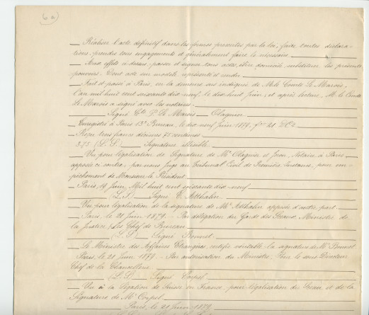 Acte n° 1751 de mise en vente à l'enchère publique sur licitation du «Chalet de Riond-Bosson» réalisée le 3 juillet 1879 devant le notaire Louis Monay, à Morges