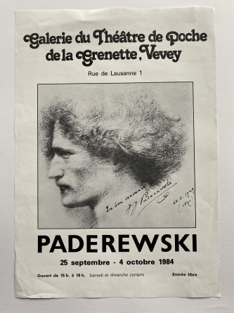 Affiche de l'exposition Paderewski présentée du 25 septembre au 4 octobre 1984 à la Galerie du Théâtre de Poche de la Grenette à Vevey