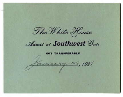 Laisser-passer pour le récital donné par Paderewski à la Maison Blanche (Washington) le 20 janvier 1928