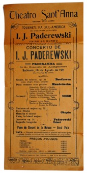 Programme du récital donné par Paderewski au Theatro Sant'Anna de São Paolo au Brésil le 19 août 1911