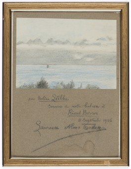 Dessin de Sir Lawrence Alma-Tadema offert à Hélène Lübke, «souvenir de notre balcon à Riond-Bosson, 8 septembre 1906»