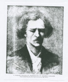 Reproduction d'un portrait (pastel?) de Paderewski réalisé «de mémoire» («a memory sketch») par Orlando Rouland en 1908, avec la signature de Paderewski