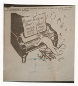 Reproduction d'une caricature d'auteur non identifié parue dans un journal en 1919, représentant Paderewski au piano interprétant la Marche funèbre de Chopin
