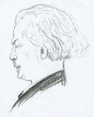 Reproduction du dessin de Paderewski (profil gauche) réalisé par Rolf Roth lors de la première assemblée générale de la Société des Nations (SDN), qui s'est tenue à Genève le 15 novembre 1920