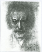 Reproduction d'un dessin de Paderewski réalisé par l'artiste américaine Adeline Oppenheim Guimard, publié sur l'affiche d'une exposition de l'artiste aux «Arthur U. Newton Galleries» à New York en 1943, avec dédicace «à Mme Stojowak...»