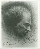 Reproduction d'un crayon de Paderewski (de profil) réalisé par Gordon Bryant, avec dédicace de Paderewski «à ma chère, grande, illustre compatriote Marcella Sembrich, hommage de profonde admiration et de respectueuse affection» (12 mai 1931)