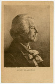 Carte postale brune de Paderewski – dessin (crayon noir?) de profil d'après la peinture (couleur) réalisée en 1932 par Leonard Stroynowski – éditée par le Salon Malarzy Polskich de Cracovie
