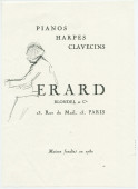 Reproduction d'une esquisse de Paderewski de profil au piano, d'auteur non identifié, dessinée sur un programme de la maison Erard, Blondel & Cie à Paris