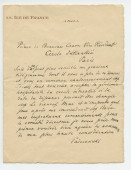 Télégramme non daté adressé par Paderewski au Prince [Charles-Louis] de Beauvau-Craon, vice-président du Cercle de l'Union interalliée à Paris, du S. S. Ile-de-France