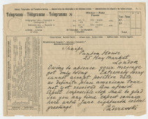 Télégramme non daté adressé par Paderewski à son agent [L. G.] Sharpe, Panton House, 25 Haymarket à Londres, de Suisse