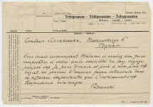 Télégramme non daté (brouillon) adressé par Paderewski à la comtesse Sierakowska, Noskowskiego 6 à Poznan, de Suisse