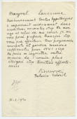 Télégramme adressé par Paderewski à Henry Vallotton, à Lausanne, du Palacio Estoril (Portugal) le 10 octobre 1940