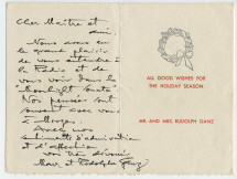 Lettre adressée par Mary et Rudolph Ganz à Paderewski lors des fêtes de fin d'année 1937 (?)