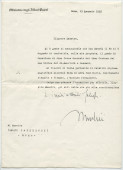 Lettre (avec formulaire) adressée par Benito Mussolini, président du Conseil des ministres italien, sur papier à en-tête du Ministère des affaires étrangères, «al [illustre] Maestro Ignazio Paderewski, Roma», de Rome le 19 janvier 1925