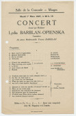 Programme du récital donné le 1er mars 1927 à la Salle de la Concorde à Morges par la cantatrice Lydia Barblan-Opienska et la pianiste Yvonne Barblan, interprètes entre autres de deux mélodies de Paderewski (avec traduction française des paroles)