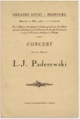 Programme du récital donné par Paderewski le 10 mars 1937 au Théâtre Livio de Fribourg pour l'Œuvre séraphique de Fribourg en faveur des enfants pauvres et abandonnés, pour la Paroisse Saint-Joseph de Lausanne et pour la Paroisse catholique de Morges
