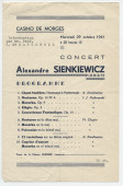 Programme du récital donné par le pianiste Alexandre Sienkiewicz le 29 octobre 1941 au Casino de Morges, avec en ouverture son «Chant funèbre» hommage à Paderewski