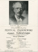 Programme du «Festival Paderewski» organisé le 6 novembre 1941 au Casino de Morges, avec le concours du pianiste Józef Turczynski et du musicien et biographe Henryk Opienski