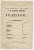 Programme du «3e & dernier concert» donné par Paderewski le 25 mars 1889 Salle Erard, 13 rue du Mail à Paris