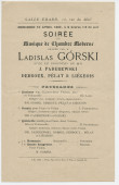Programme de la «soirée de musique de chambre moderne» donnée par le violoniste Ladislas Gorski le 10 avril 1889 Salle Erard, 13 rue du Mail à Paris, avec le concours de MM. Paderewski (piano), Debroux, Pélat et Liégeois (quatuor à cordes)