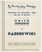 Programme de l'«unico concerto» [concert unique] donnée par Paderewski le 20 novembre 1932 au Teatro della Pergola à Florence