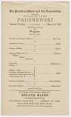 Programme du récital donné par Paderewski le 13 mars 1926 au High School Auditorium de Pasadena (Californie), sous la bannière de The Pasadena Music and Art Association