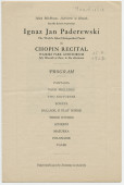 Programme du récital Chopin donné par Paderewski le 15 juillet 1927 au Waikiki Park Auditorium de Honolulu (Hawaï)