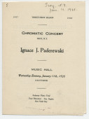 Programme du récital donné par Paderewski le 11 janvier 1928 au Music Hall de Troy (New York), sous l'égide des «Chromatic Concerts» (31e saison)