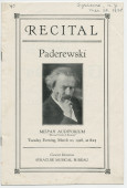 Libretto du récital donné par Paderewski le 20 mars 1928 au Mizpah Auditorium de Syracuse (New York)