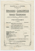 Programme du «Grandes Conciertos» donné par Paderewski le 14 septembre 1911 au Teatro de la Opera de Buenos Aires dans le cadre d'une tournée sud-américaine