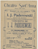 Programme du récital donné par Paderewski («eminente pianista unico no mundo») le 17 août 1911 au Teatro Sant'Anna de São Paolo dans le cadre d'une tournée sud-américaine