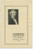 Libretto du récital donné par Paderewski le 19 mars 1928 au Massey Music Hall de Toronto (Ontario)