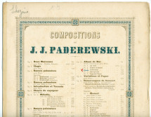 Partition du «Scherzino» tiré de l'«Album de mai, scènes romantiques pour piano» op. 10 n° 3 de Paderewski (Louis Gregh, Paris – avec en couverture une liste des «compositions de Paderewski» diffusées par cette maison)