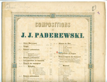 Partition de la «Caprice-valse» tirée de l'«Album de mai, scènes romantiques pour piano» op. 10 n° 5 de Paderewski (Louis Gregh, Paris – avec en couverture une liste des «compositions de Paderewski» diffusées par cette maison)