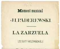 Partition du «Moment musical» tiré des «Miscellanea, série de morceaux pour piano» op. 16 n° 6 de Paderewski (Rajchman i Frendler, Varsovie – 1 page recto-verso – cahier contenant également «La Zarzuela» de P. Lacomea [disparu])