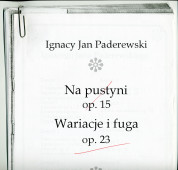 Partition des «Variations et Fugue sur un thème original» pour piano op. 23 de Paderewski (Akademia Muzyczna im. F. Chopina w Warszawie – Zeszyt 8 – photocopie – dédicace «à son ami W. Adlington»)