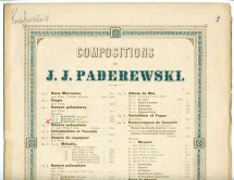 Partition de la «Krakowiak» en si bémol majeur tirée des «Danses polonaises pour piano» op. 5 n° 3 de Paderewski (Louis Gregh, Paris – avec en couverture une liste des «compositions de Paderewski» diffusées par cette maison)