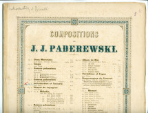 Partition de l'«Introduction et Toccata pour le piano» op. 6 de Paderewski (Louis Gregh, Paris – avec en couverture une liste des «compositions de Paderewski» diffusées par cette maison)