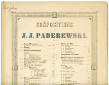 Partition de la «Mazurek» en la majeur tirée des «Danses polonaises» pour piano op. 9 n° 3 de Paderewski (Louis Gregh, Paris – avec en couverture une liste des «compositions de Paderewski» diffusées par cette maison)