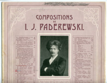 Partition de la «Mazurek» en si bémol majeur tirée des «Danses polonaises» pour piano op. 9 n° 4 de Paderewski (Ed. Bote & G. Bock, Berlin / G. Schirmer, New York – avec en couverture une liste des «compositions de Paderewski» diffusées par ces maisons